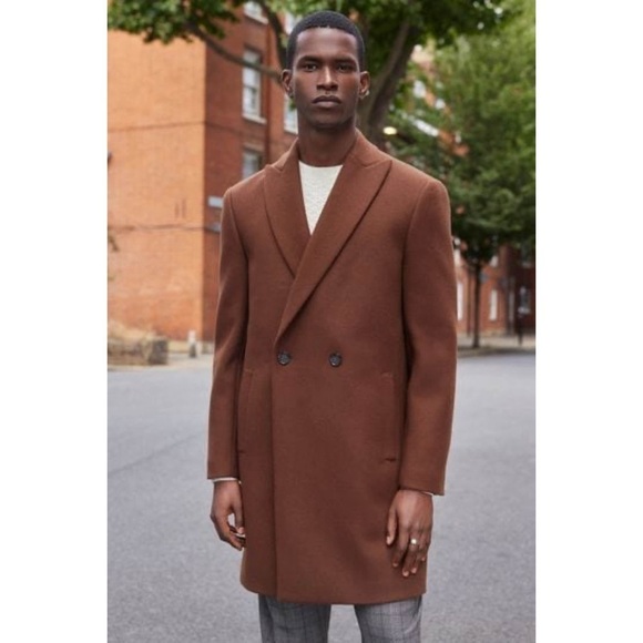 NEXT • Dark Brown Double Breasted Epsom Overcoat - Picture 2 of 10